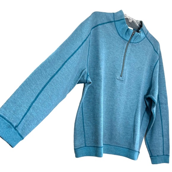 Tommy Bahama men’s reversible blue & grey ribbed quarter zip pullover sweater XL - Picture 4 of 16